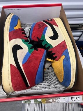 Nike Multi-Color Suede High-Top Sneakers - Red, Blue, Green, Yellow, Cream